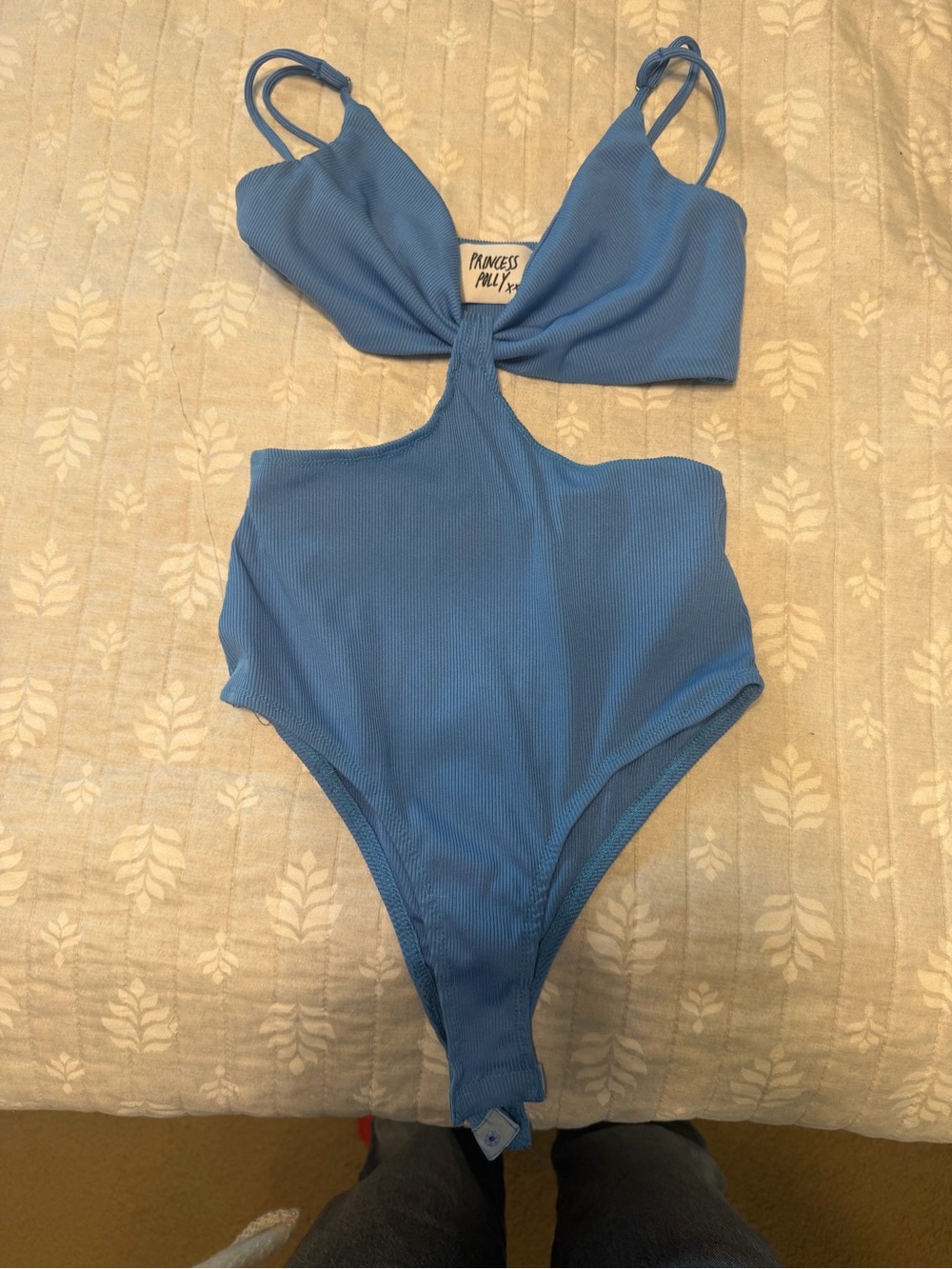 Princess Polly Blue Ribbed Cutout bodysuit